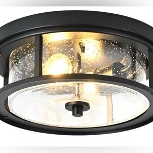 Black Ceiling Light Fixtures Flush Mount Light, 2 Bulb w/easy access Glass Cover